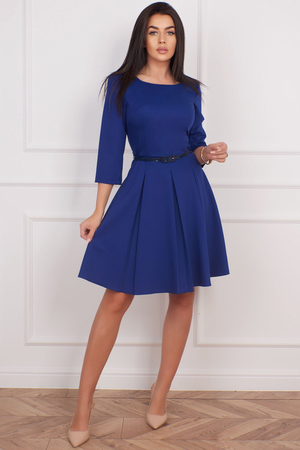 Cocktail dress with A-line skirt monochrome three-quarter sleeves round neckline A-line skirt of ideal length fastens with