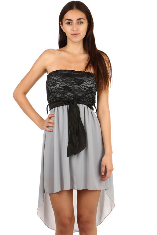 Chiffon dress with lace top