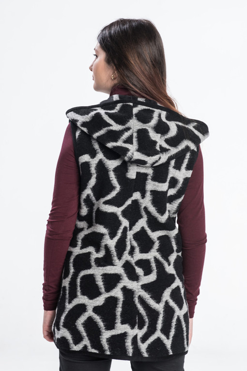 Patterned 100% sheep wool vest with hood