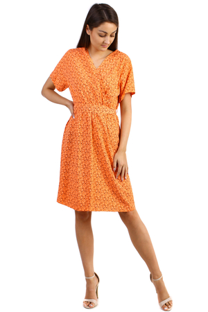 Women's summer dress with a pattern of flowers in romantic retro style V - shaped neckline short sleeve The waist is taller