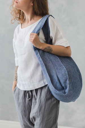 The minimalist linen shopping bag is both stylish and practical at the same time made of natural 100% linen material OEKO-TEX