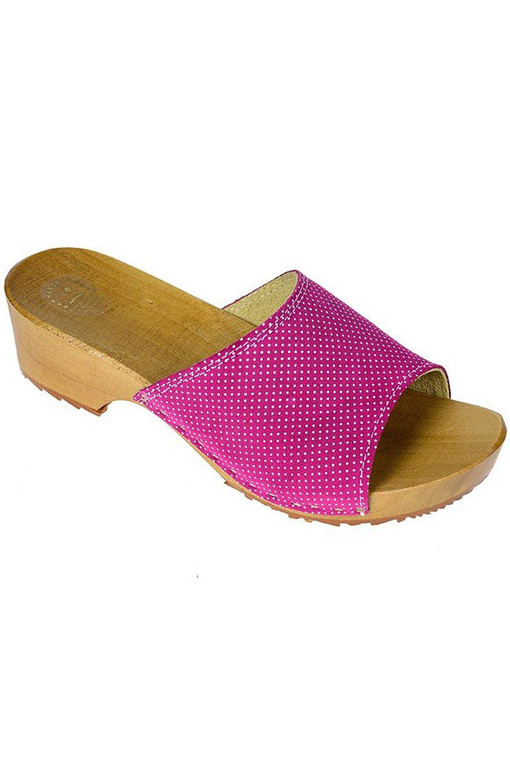 Pink genuine leather clogs
