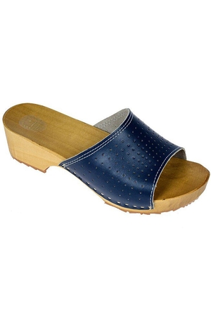 Stylish women's medical clogs. Made of light wood and natural laminated leather. Ideal footwear for healthy walking. made of