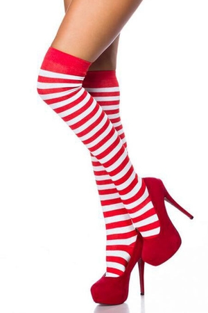 Coloured cotton knee highs One colour toe and heel Double top hem Top hem elasticated and firm Playful, cheerful style One