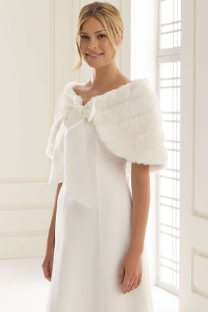 Winter warm bolero - cape not only for brides monochrome bright ivory colour wide V-neckline strings on the front for tying