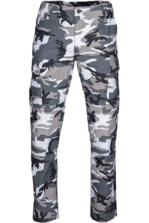 Men's trousers with white camouflage pattern: Buttoned with covered lapel buttons Classic BDU (Battle Dress Uniform) Two