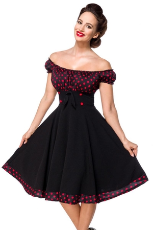 Women's off-the-shoulder dress from German brand Belsira black and red combination the bodice matches the hemline without