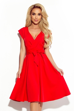 Women's elegant dress with ribbon very charming deep V-neckline wrap top wide shoulders to waist can be tied with a ribbon