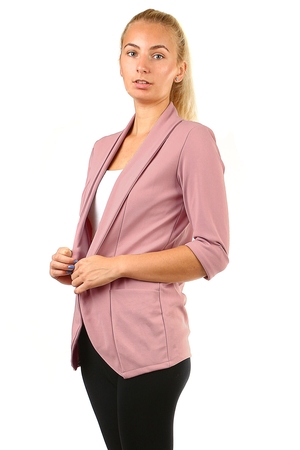 Monochrome ladies jacket with three-quarter sleeve. Without closing. Material: 95% polyester, 5% elastane. Import: Italy