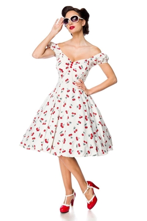 Swing retro dress brighten up your day with cheerful cherry print from lightweight fabric summer model with a circle skirt