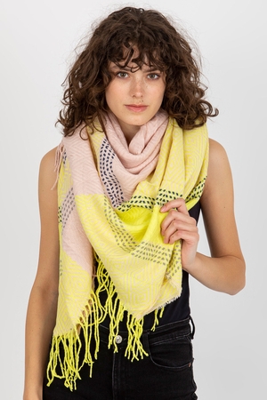 Square rich scarf in pastel colours patterned dominant outfit beautifully warm thanks to the added wool, yet lightweight with