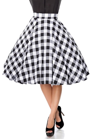 A playful retro-style circle skirt from German brand Belsira strong, high waist hidden side zip knee-length black and white