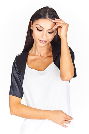 Satin bolero with lace monochrome - easy to combine with selected dresses short sleeve lapels look great loose and folded