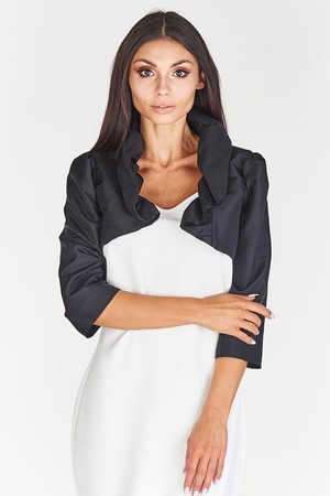 Smooth women's bolero with collar monochrome high ruffled collar three-quarter sleeves slightly scooped at the shoulders