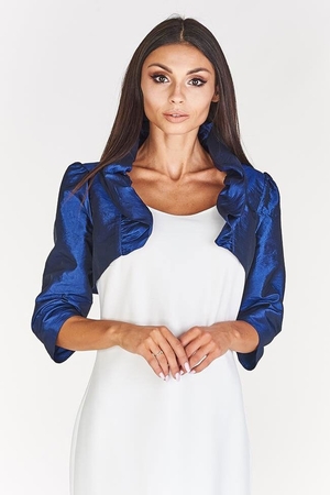 Smooth women's bolero with collar monochrome high ruffled collar three-quarter sleeves slightly scooped at the shoulders