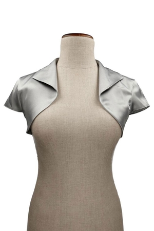 Women's satin bolero monochrome sharp collar short sleeves spiked back no fastening no shoulder pads good to mix and match