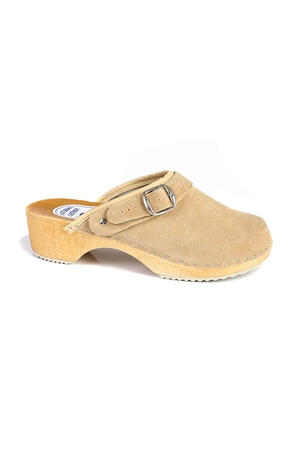 Orthopaedic clogs with full toe made of natural materials - wood and sanded leather anatomically shaped insole does not