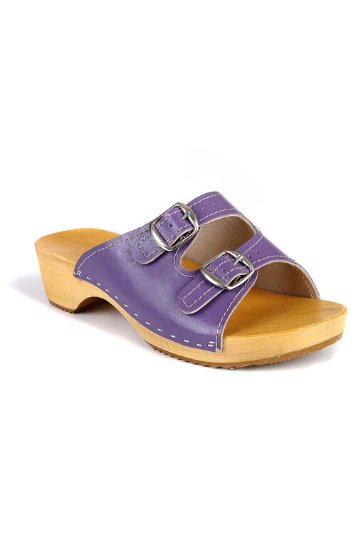 Women's home wooden leather clogs