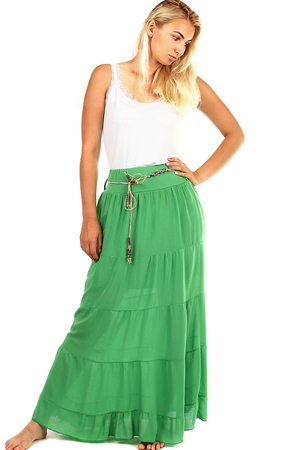 Women's single color summer maxi skirt with decorative string belt. Material: 100% viscose. Import: Italy