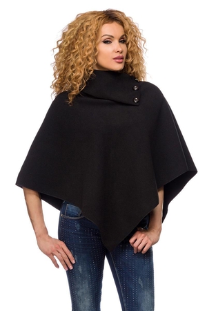 Women's warm poncho monochrome sleeveless without fastening over the head distinctive collar or high turtleneck knobbed