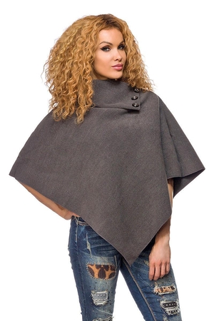 Women's warm poncho monochrome sleeveless without fastening over the head distinctive collar or high turtleneck knobbed