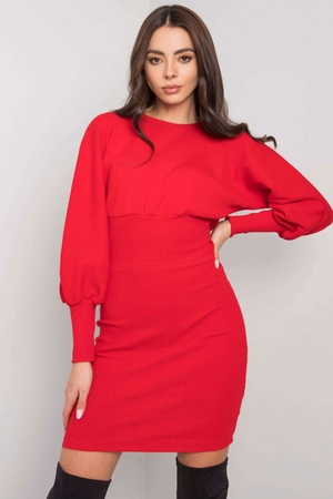 Dress with batwing sleeves: made of a stretchy, thicker, row knit round neckline sleeves finished with a long, stretchy cuff
