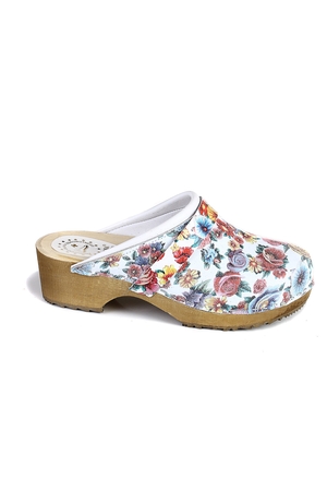 Orthopedic women's floral clogs round, closed toe anatomically shaped insole does not deform the foot and supports the arch