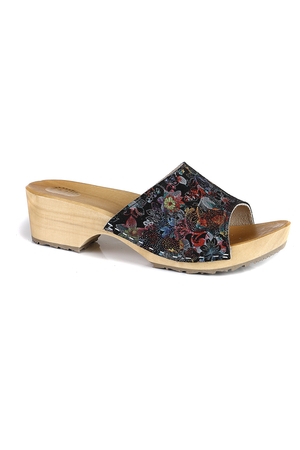Orthopaedic clogs - slippers made of natural materials with a subtle floral print open toe anatomically shaped insole does