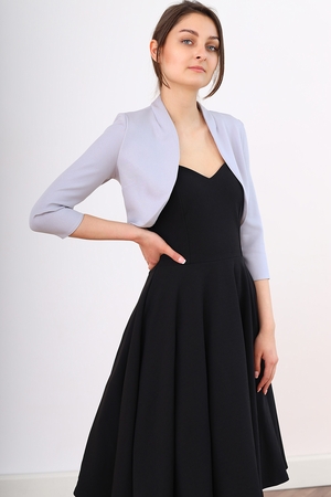 Women's bolero for festive occasions monochrome without shoulder pads without fastening bust pleats three-quarter sleeves