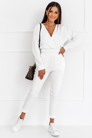 Topper set not only for sports monochrome short top with wide elastic waist long sleeves with cuff crossed V-neckline