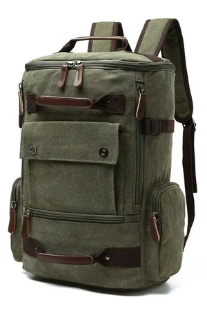 Multifunctional spacious canvas backpack Main compartment with two-way zipper Internal soft compartment for laptop or tablet,