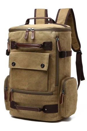 Multifunctional spacious canvas backpack Main compartment with two-way zipper Internal soft compartment for laptop or tablet,