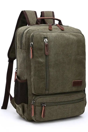 Universal school backpack: contemporary design canvas with leather details canvas with water resistance finish two main