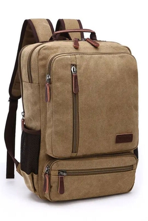 Universal school backpack: contemporary design canvas with leather details canvas with water resistance finish two main