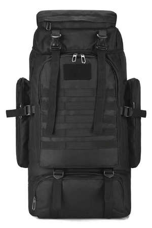 Large unisex backpack monochrome with lining main compartment drawstring main compartment and overlapping flap zippered