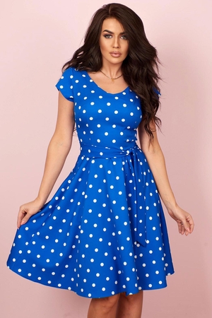 Polka dot dress retro ageless polka dot pattern short sleeves round neckline wide A-line skirt knee length practical pockets