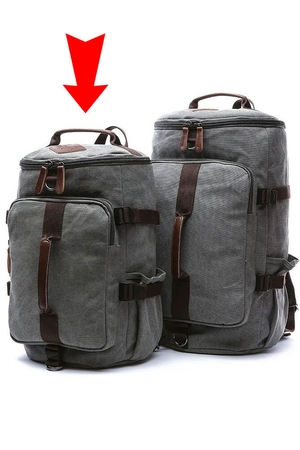Smaller backpack + travel bag in one: modern design water-resistance canvas with leather details can be carried in hand, over