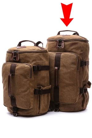 Backpack + travel bag in one: modern design water-resistance canvas with leather details can be carried in hand, over the