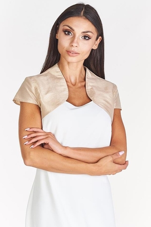 Women's elegant bolero in slightly shiny, lightly crinkled taffeta monochrome short sleeves no fastening no collar without
