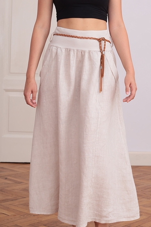 Comfortable linen skirt monochrome higher, elasticated, ribbed waist belt loops clover pockets with loose pouch three-piece