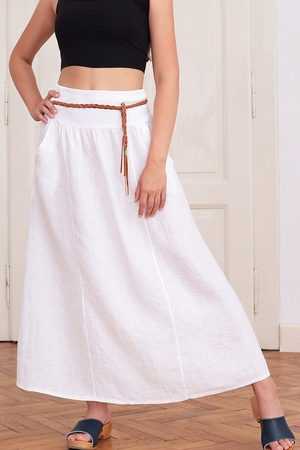 Comfortable linen skirt monochrome higher, elasticated, ribbed waist belt loops clover pockets with loose pouch three-piece