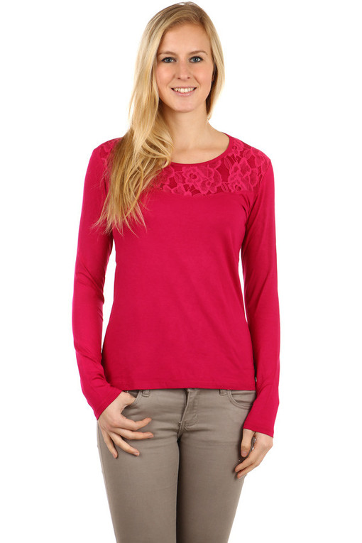 Women's long-sleeved lace cotton t-shirt