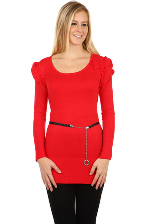 Extravagant sweater with brooch and ruffled sleeves. Material: 50% viscose, 40% modal, 10% elastane
