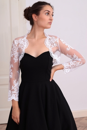 Beautiful wedding bolero: styled, with embroidered floral pattern long sleeves arched edges trimmed with lace for wedding,