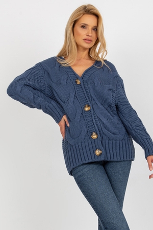 Sweater with large buttons monochrome with a distinctive knitted pattern long sleeves V-neckline pleasant, soft material
