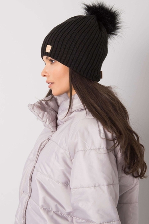 Women's cap with pompom stretchy warm lined with fleece with wool mixed in pleasant, soft material universal size sporty