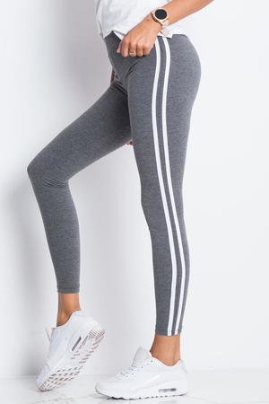 Double stripe leggings: single colour, with contrasting stripes on the sides no fastening wide elastic waist comfortable to