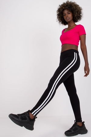 Double stripe leggings: single colour, with contrasting stripes on the sides no fastening wide elastic waist comfortable to