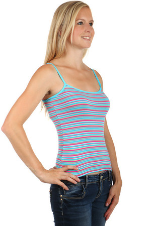 Women's colorful striped tank top with narrow straps. Material: 92% cotton, 8% elastane