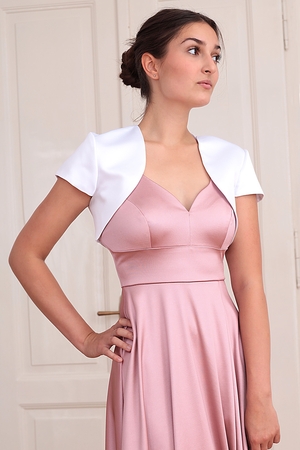 Smooth satin bolero single colour short sleeves wide open shallow front no padding no fastening double layer of fabric